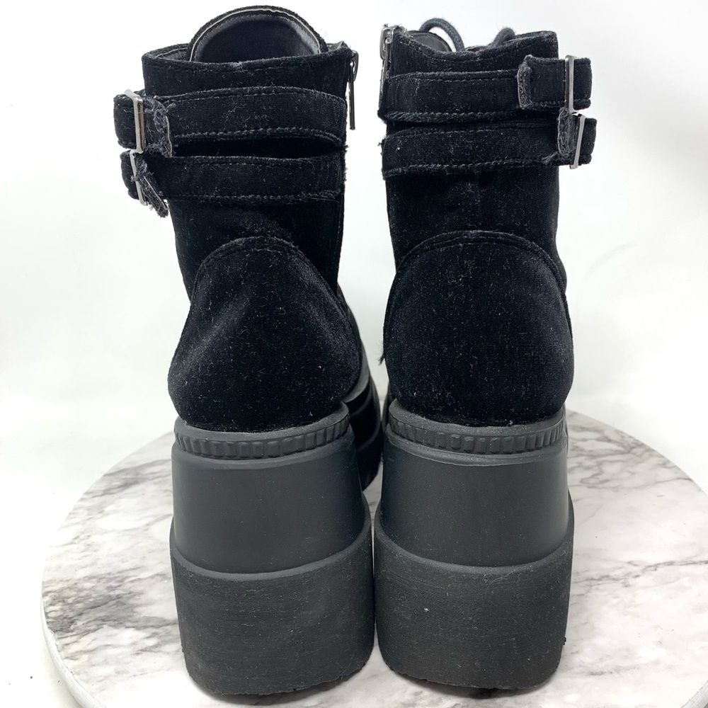 Demonia Velvet Technopagan Lace Up Black Mega Platform Chunky Boots 10 Goth Alt - Picture 5 of 16